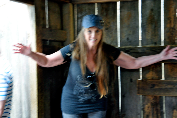 Karen Duquette having a hard time walking in the cabin